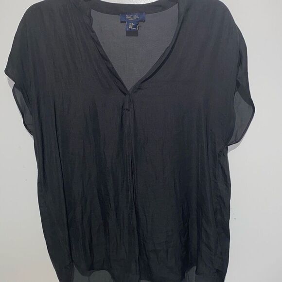 RACHEL Rachel Roy Women's Black Cap Sleeve Hi-Lo V-Neck Top Blouse Size Medium - Picture 1 of 7